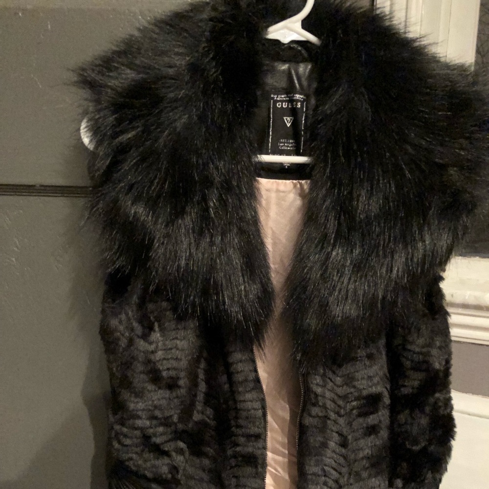 Guess black faux fur vest